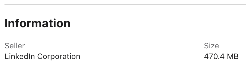 LinkedIn’s size on the App Store website